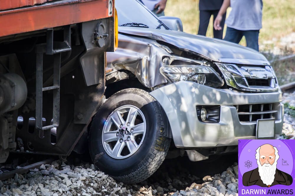 Train Hits Crumpled Car: an oddly common Darwin Award